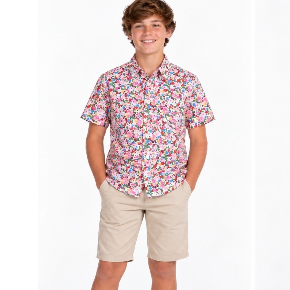 Crewcuts Boys Floral Short Sleeve Button Down Shirt Multi Color CQ859 Size 14 NT
